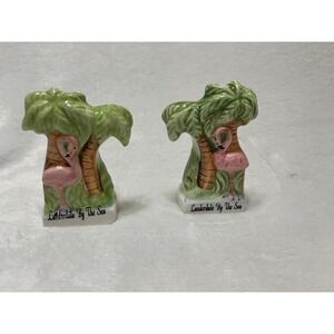 Lauderdale By The Sea Flamingo Palm Tree Salt Pepper Shakers Ceramic Souvenir
